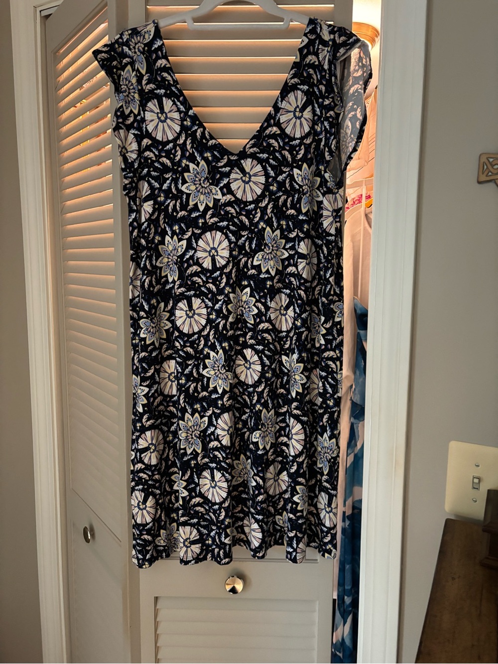 LOFT Navy Floral V-Neck Sleeveless Dress